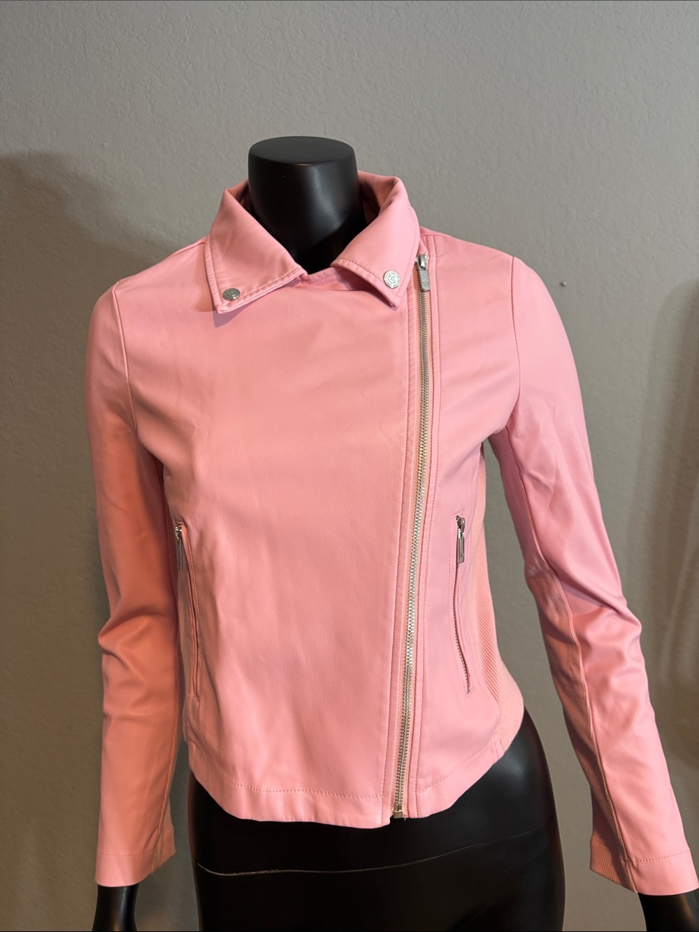Juicy Couture Pink Asymmetrical Leather Moto Jacket